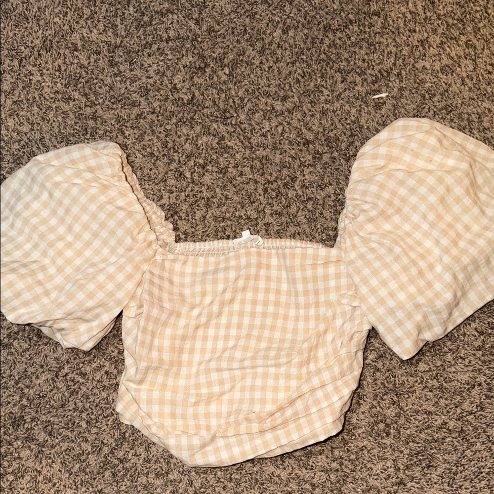 Mimosa Plaid Puff Sleeve Top - Cream